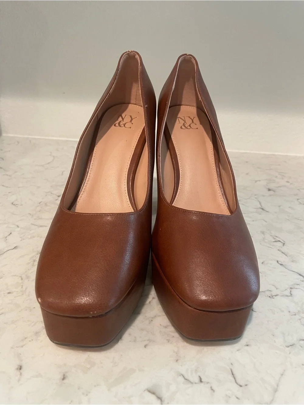 New York & Company Brown Platform Block Heel Pumps